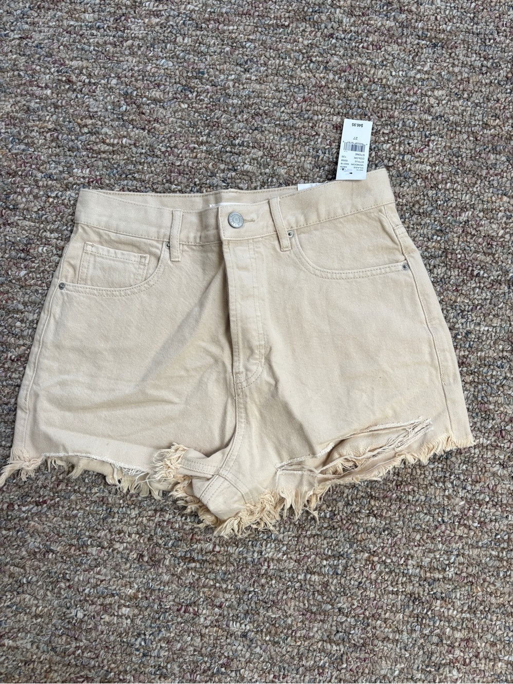 PacSun High-Rise Frayed Hem Jean Shorts - Cream